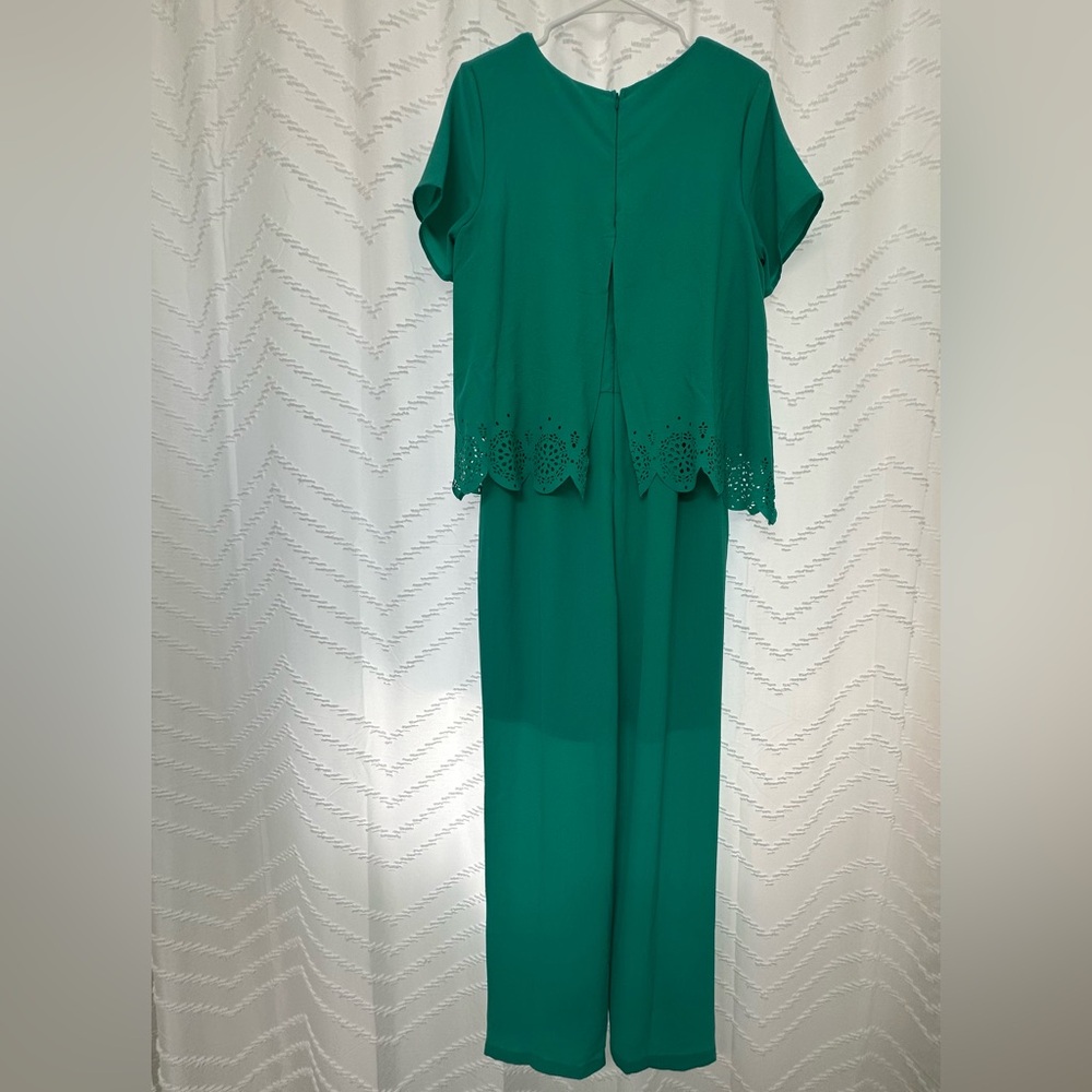 Kate & Mallory Teal Jumpsuit with Scalloped Hem - Picture 3 of 3